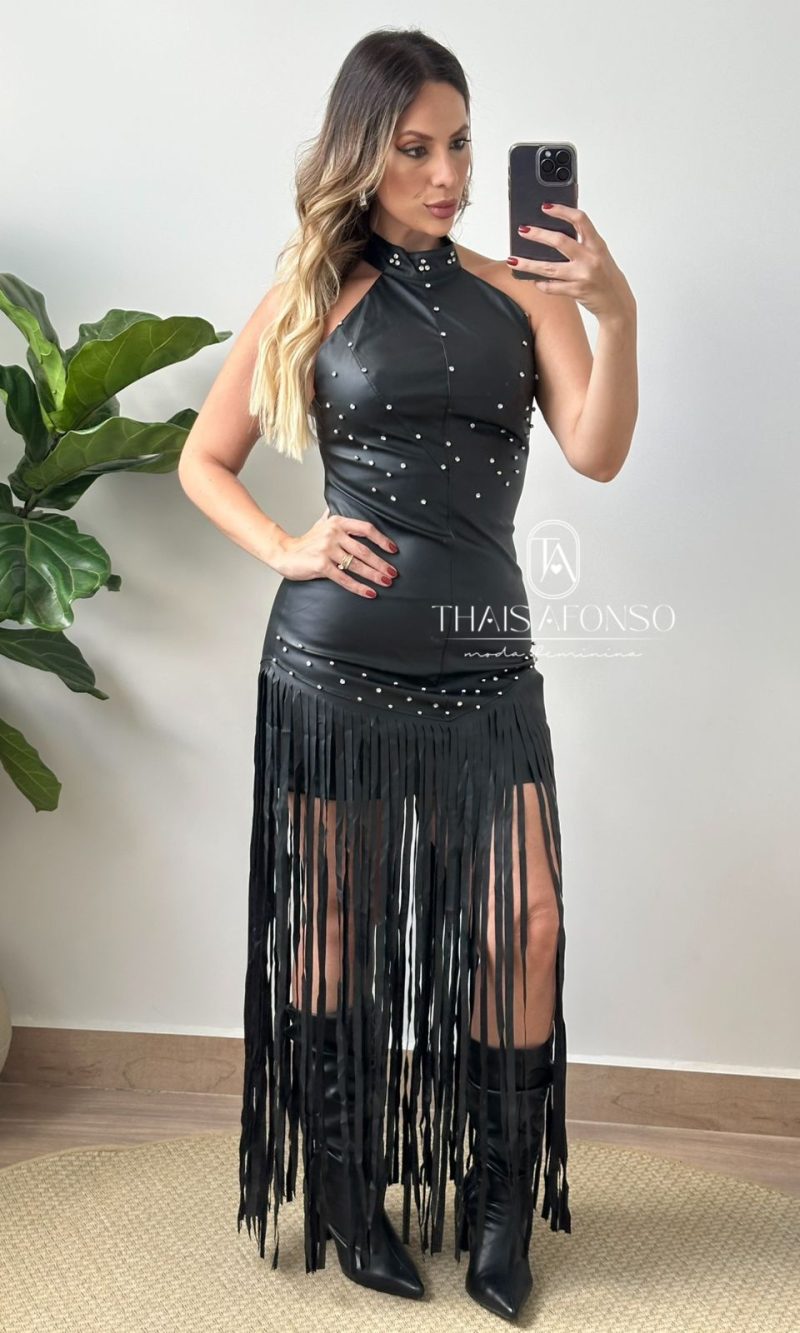 vestido percia franjas