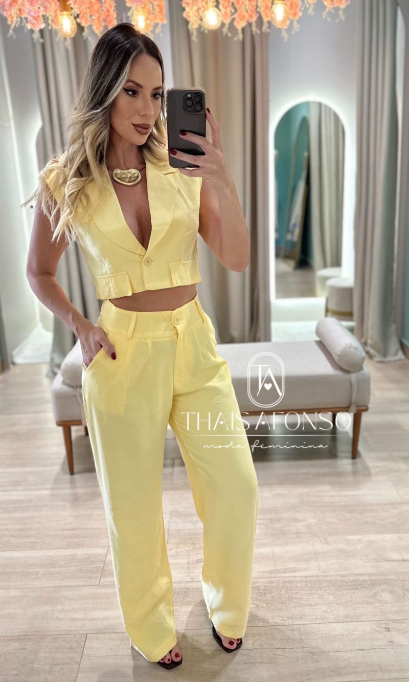 conjunto colete cs amarelo