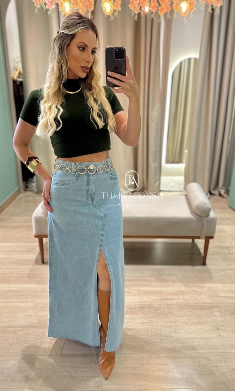 saia jeans longa