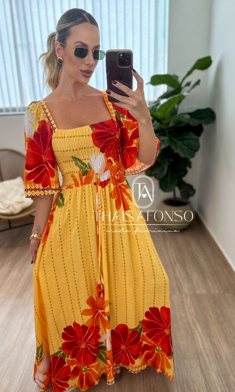 vestido lastex manga amarelo Único